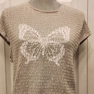 Wild Fable Beige Top with White Butterfly